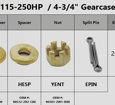 HONDA, 115HP-250HP, PROPELLER NUT KIT, Replaces*: 90506-ZX2-C00, 90512-ZX2-C00, 90301-ZW1-B00