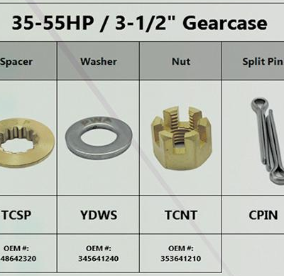 MERCURY-TOHATSU, 40HP-50HP, PROPELLER NUT KIT, Replaces*: 3C8642310, 348642320, 353641210, 161453, 851861, 161472